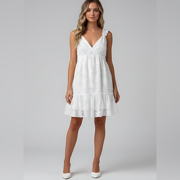 By Design Dresses & Skirts - LAST ONE 🔥 Appliques Sleeveless Frill Hem Dress White